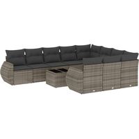 Salon de jardin 11 pcs Mobilier de jardin avec coussins gris résine tressée