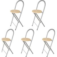 KMH® Set da 5 Sgabelli Bill – Pieghevoli e salvaspazio, argento/faggio – Sgabelli con schienale e poggiapiedi,struttura in acciaio,altezza seduta 73,5 cm – stabili e versatili per cucina,bar ed eventi