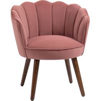 oltrona Imbottita con Schienale a Conchiglia e Gambe in Legno, Poltrona in Velluto per Salotto e Camera, 66x66x78.5cm, Rosa