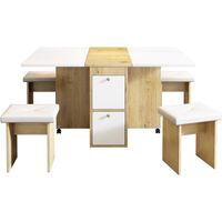 Ensemble table et chaises de salle à manger (table et 4 chaises), table pliante, table extensible multifonctionnelle, chaises, blanc et chêne