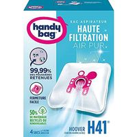 Handy Bag Sacchetti per Aspirapolvere Hoover Télios Sensory, 4 Sacchetti + 1 Filtro Anallergico, Compatibile con Hoover, Materiale Microfibra, Filtrazione Alta, Bianca