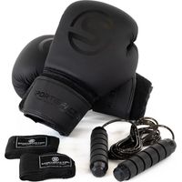 Boxhandschuhe 8oz Set inkl. Bandagen & Springseil Schwarz