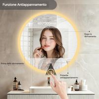 80cm Specchio Bagno con Luce LED Rotondo con Antiappannamento Dimmerabile 3 Colori Luce Memoria