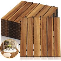 Randaco 11 pièces de dalles en bois d'acacia 30 x 30, dalles à clipser pour balcons et terrasses, dalles en bois pour terrasses, système à clipser, pour l'extérieur, résistantes aux intempéries et ant