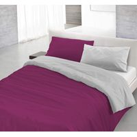 Italian Bed Linen Natural Color Parure Copripiumino con Sacco e Federe, 100% Cotone, Fuxia/Grigio, Matrimoniale