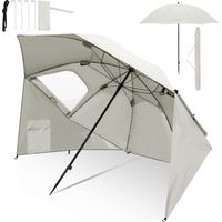 TolleTour Sombrilla de playa anti-UV 50+ con lona plateada, ventanas transpirables y bolsa de transporte Beige