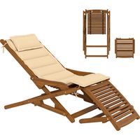 Tumbona de madera pliable avec reposapiés et cojín 160 kg 158x61x70 cm Beige