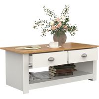 VCM – Table basse tiroir Balusa 42x104x50 cm – Design rétro avec 2 tiroirs – Poignées coquille élégantes – Espace de rangement optimisé