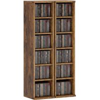 Set of 2 CD Media Display Shelf Unit Tower Rack with Adjustable Shelves, Rustic Brown