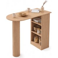 Idmarket – Table de bar JULIETTE 2 à 4 personnes – Longueur 110 cm x largeur 50 cm x hauteur 103 cm – Avec 3 étagères de rangement – Effet lattes bois