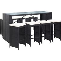Vidaxl – Ensemble de bar de jardin 9 pcs – Résine tressée noire – Table 200x80x110 cm – Tabourets 40x40x76 cm avec coussins amovibles