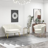 HOMCOM 2-Seater Shell Sofa, Velvet, Cream, Gold Legs