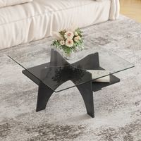 Tavolo quadrato in vetro temperato e MDF nero 80 cm, con ripiano