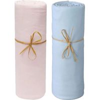 Lot de 2 Draps housse lit bébé 60 x 120 cm / 100% coton / 57 fils/cm² - 1 Rose + 1 Ciel - 1 Rose + 1 Ciel -