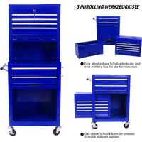 Servante d'atelier mobile sur roues : caisson à outils roulant à 6 niveaux avec 4 roulettes pivotantes – unité de rangement d'outils 2-en-1 amovible pour garages, ateliers et centres de réparation (bl