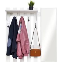 Meerveil Appendiabiti da Parete con Specchio e 5 Ganci, Attaccapanni da Muro Stile Industriale per Ingresso Corridoio, 100 x 22 x 106 cm (Bianco)