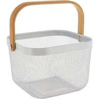 Cestino quadrato in metallo con manico in bambù - bianco - Tendance