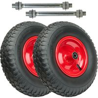 Garronda 2er Pack Ersatzrad Schubkarre 4.00-6 Schubkarrenrad Ø 320 mm Luftreifen 2PR Reifen bis 136 kg mit Achse Stahlfelge Kugellager für Gartenwagen Hof Baustelle GD-0163, Schwarz-Rot