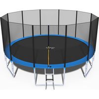 Trampoline 490 cm - avec filet et échelle - bleu - jusqu'à 150 kg