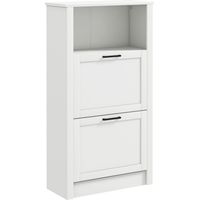 Zapatero Estrecho con 2 Puertas Estantes Ajustables y Compartimento Abierto para 10 Pares de Zapatos 58x24x105 cm Blanco