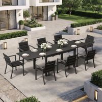 Ensemble Table Chaise Jardin 8 personnes, Table Jardin Chaise en Aluminium, 8 Chaises Jardin Empilables et 1 Table Jardin Extensible (130/260 cm), Imperméable, Antirouille, Tout Temps, Gris