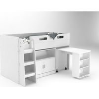 Kudl - Storage Mid Sleeper 01 Children's Bed with Desk and Cupboard - MFC/Wood - L98.6 x W195 x H120 cm - White