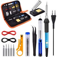 5-Tip Soldering Iron Kit, 60W Precision Electric Soldering Kit, Adjustable Temperature 200-450℃, Stand with Sponge, Desoldering Pump, On/Off Switch, Solder Wire