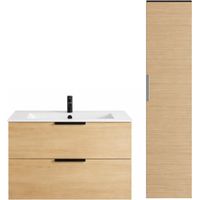 Mueble lavabo 90 cm BURGBAD Olena roble claro + columna de baño