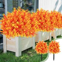 Lot de 2 eucalyptus artificiels pour jardins, bouquet décoratif de plantes vertes réalistes, avec piquets de fixation, orange