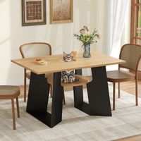 Esstisch für 6 Personen mit Öffnender Mittelplatte und Unterer Ablage, aus MDF, Schwarz und Natur 130×85×75 cm