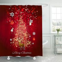180 x 180 cm großer Duschvorhang mit Weihnachtsmotiv, Weihnachtsmann und Rentier, Badezimmer-Dekorationsset, wasserdichtes Material, inklusive 12 Haken