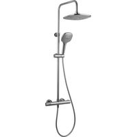 Eurosanit – Colonne de douche thermostatique chromée – Pommeau orientable 240x240mm – Flexible renforcé 1.5m – 3 jets picots anti-calcaire