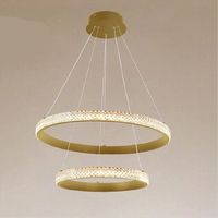 Lampadario A Sospensione Led 60w 2 Cerchi Anelli Cristallo Telecomando Oro 31975