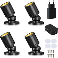 Klein LED Scheinwerfer LED Spotlichter für den Innenbereich Schranklicht Bilderlichter Akzentlichter 360° Schwenkbar Aluminium Mini led spot für Schrank, Flur, Galerien (4 Stück-Warmweiß-Schwarz)