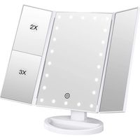 Schminkspiegel, 1x/2x/3x Dreiteiliger Schminkspiegel mit 21 LED-Leuchten und verstellbarem Touchscreen-Spiegel, Kosmetik-Tischspiegel (Weiß)