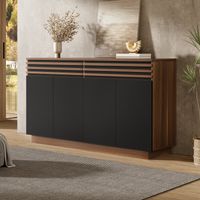 Buffet - Rangement - 150x40x85 cm - 4 portes 2 tiroirs étagères réglables, meuble de rangement - MDF - Brun et noir
