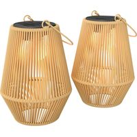 Set di 2 Lampade Solari in Rattan,con Accensione/Spegnimento Automatico, IP44, 16x16x21 cm, Marrone