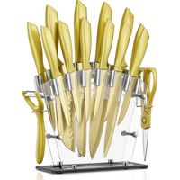 16 PCS Couteau de Cuisines Acier inoxy Doré Placage de Titane