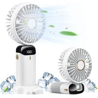 1 pc Handheld Fan with Base, Mini Portable Fan USB Rechargeable, 5 Speeds and LED Display , Operated Desk Fan Foldable,Quiet Working for Office,Bedroom,Outdoor Activities and Travel (Blanc)