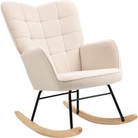 Poltrona a Dondolo imbottita beige legno e acciaio 71x98x101 cm