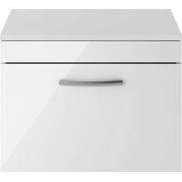 Nuie Athena Wall Hung 1-Drawer Vanity Unit and Worktop 600mm Wide - Gloss White
