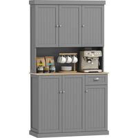 180cm Freestanding Kitchen Cabinet, Modern Storage Cupboard with Open Countertop, Drawer and 6 Doors, Grey
