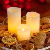 Jeu de 3 bougies LED en cire ivoire flamme 3D piles 5-7,5-10cm LED blanc chaud Lotti