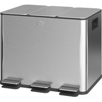 Papelera cocina acero inoxidable 3 compartimentos 3x10L pedales tapas cierre suave cubo extraíble plata