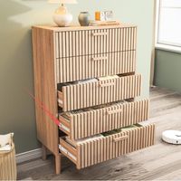 Storage Cabinet à 4 Tiroirs en Bois Massif - Rangement Vertical avec Rail à Découpage et Anti-Chute pour Salon et Chambre à Coucher