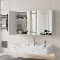 Armario de baño de pared - 100 x 60 cm - Espejo LED antivaho de 3 colores con toma de corriente UE y dispensador de pañuelos - Blanco