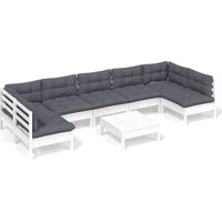 INLIFE Salon de jardin 8 pcs avec coussins Blanc Bois de pin massif