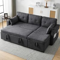 3-in-1 Convertible Sofa Bed with Internal Storage Chaise, L Shaped Sleeper Sofa Couches with Cup Holders, Pillows and Storage Pocket. Pullout Sectional Daybed for Living Room/Bedroom/Office, Grey
