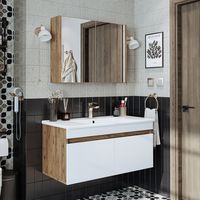 Roomart ATRIA-100 Bad-Set 3-tlg 100 cm breit, Weiß-Eiche