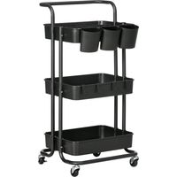Carrito Auxiliar con Ruedas Carro de Almacenaje Multifuncional con Ganchos y Cajas Colgantes 42x38x86,5 cm Negro
